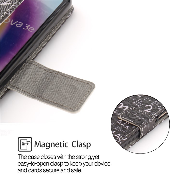 Patterned Wallet Stand PU Leather Shell for Huawei P20 Lite / Nova 3e - Formula-6