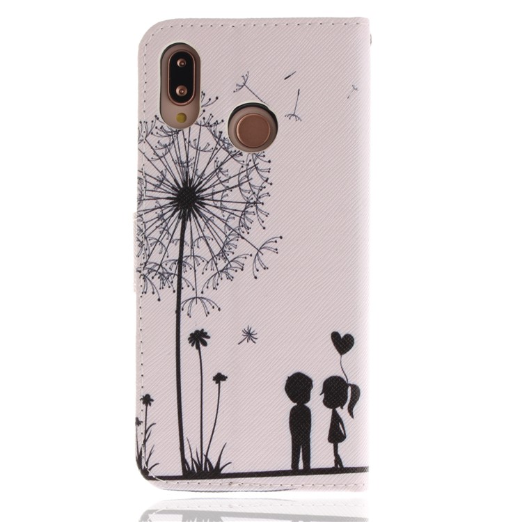 Patterned Wallet Stand PU Leather Phone Case for Huawei P20 Lite / Nova 3e - Dandelion and Lovers-2