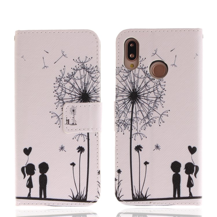 Patterned Wallet Stand PU Leather Phone Case for Huawei P20 Lite / Nova 3e - Dandelion and Lovers-3