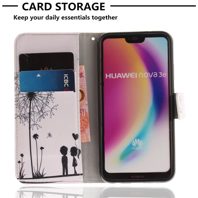 Patterned Wallet Stand PU Leather Phone Case for Huawei P20 Lite / Nova 3e - Dandelion and Lovers-7