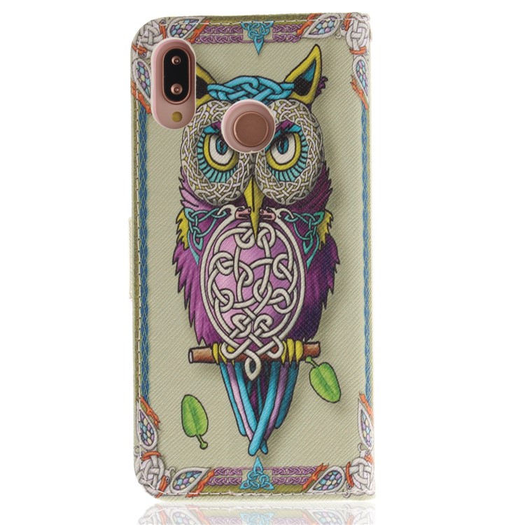 Patterned Wallet Stand PU Leather Phone Shell for Huawei P20 Lite / Nova 3e - Colorful Owl-2