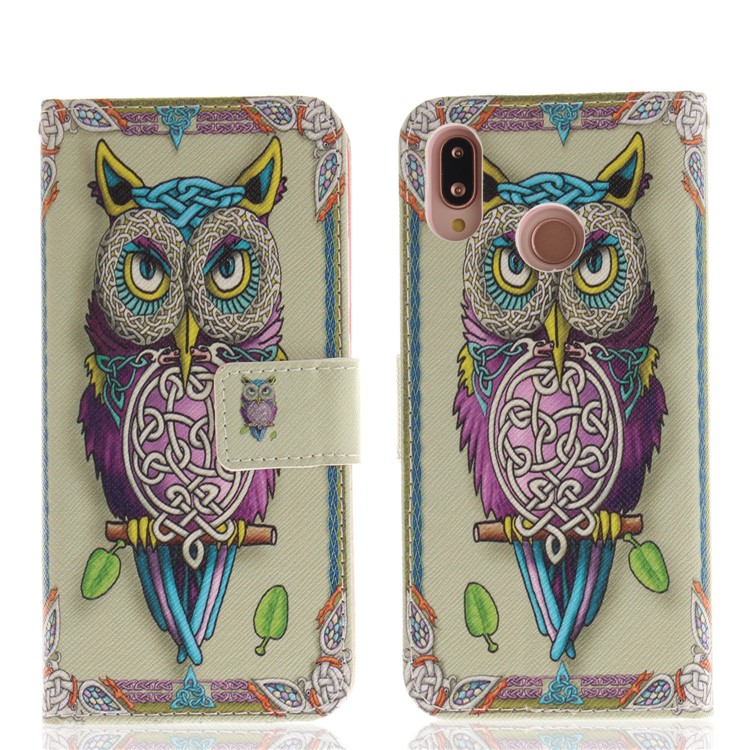 Patterned Wallet Stand PU Leather Phone Shell for Huawei P20 Lite / Nova 3e - Colorful Owl-3