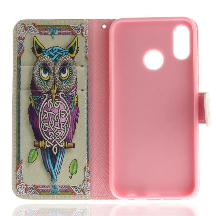 Patterned Wallet Stand PU Leather Phone Shell for Huawei P20 Lite / Nova 3e - Colorful Owl-8
