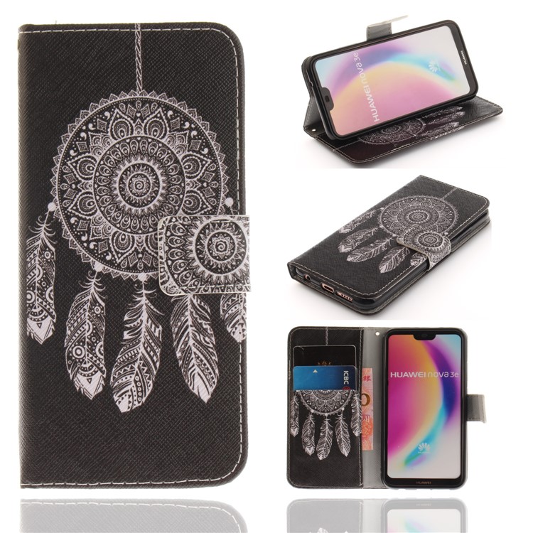 Patterned Wallet Stand PU Leather Mobile Cover for Huawei P20 Lite / Nova 3e - Tribal Dream Catcher-1