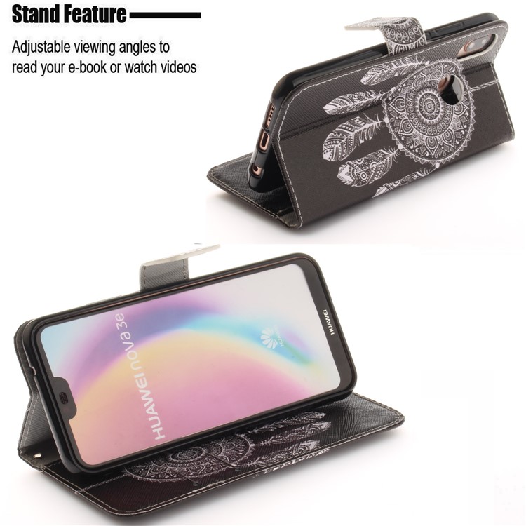 Patterned Wallet Stand PU Leather Mobile Cover for Huawei P20 Lite / Nova 3e - Tribal Dream Catcher-5