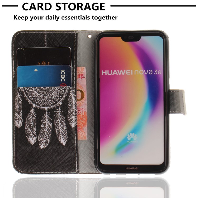 Patterned Wallet Stand PU Leather Mobile Cover for Huawei P20 Lite / Nova 3e - Tribal Dream Catcher-7