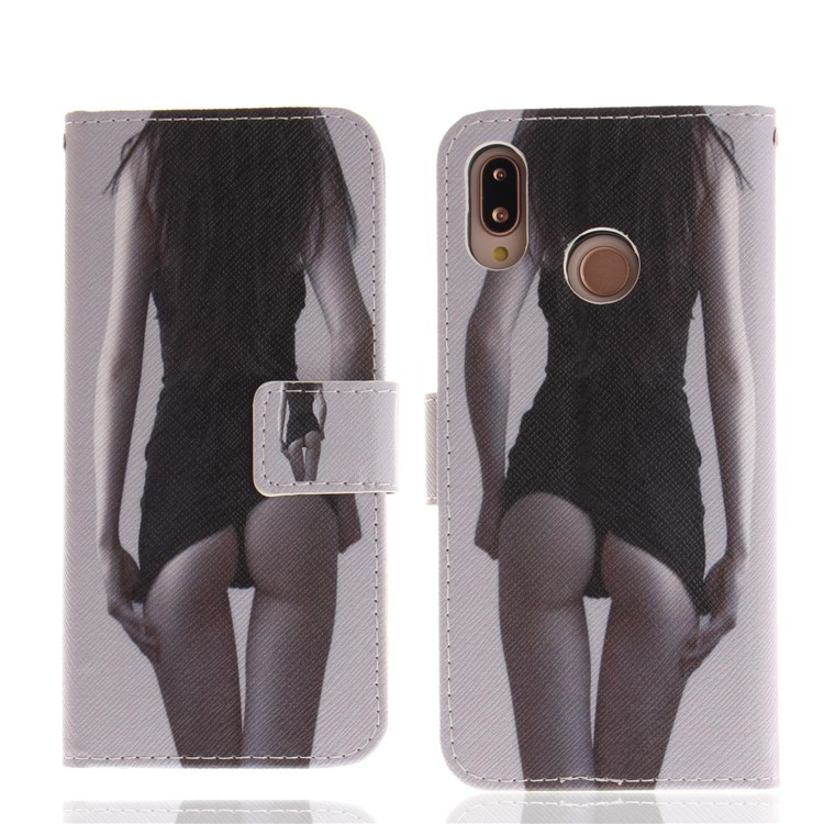 Patterned Wallet Stand PU Leather Mobile Shell for Huawei P20 Lite / Nova 3e - Hot Girl-3