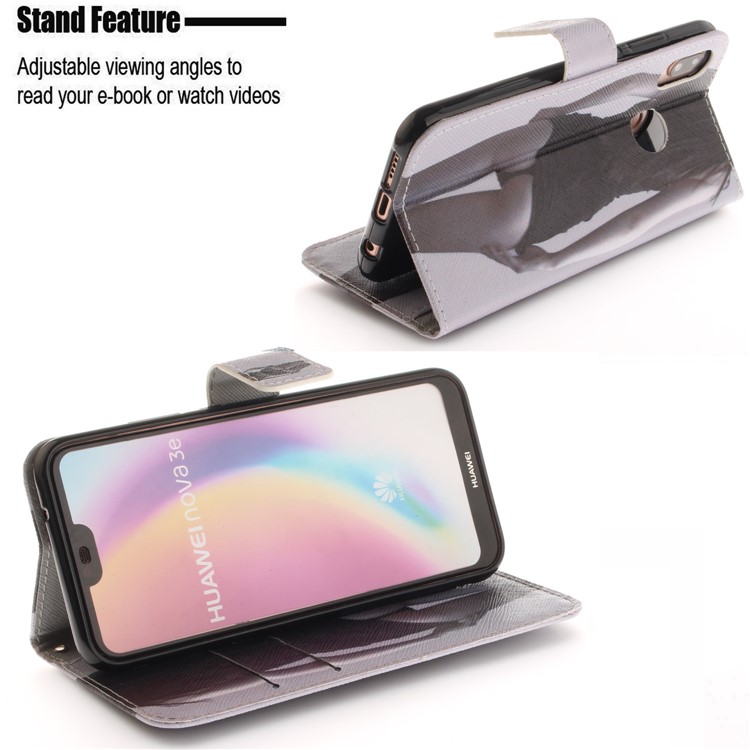 Patterned Wallet Stand PU Leather Mobile Shell for Huawei P20 Lite / Nova 3e - Hot Girl-5
