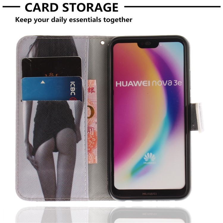 Patterned Wallet Stand PU Leather Mobile Shell for Huawei P20 Lite / Nova 3e - Hot Girl-7