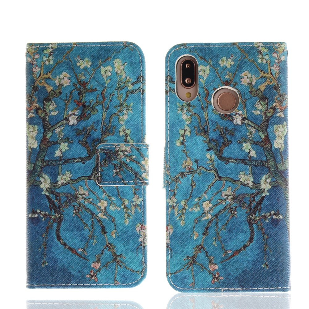 Patterned Wallet Stand PU Leather Flip Case for Huawei P20 Lite / Nova 3e - Almond Tree in Blossom-3
