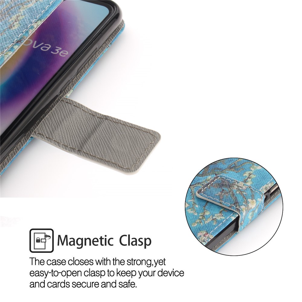 Patterned Wallet Stand PU Leather Flip Case for Huawei P20 Lite / Nova 3e - Almond Tree in Blossom-5