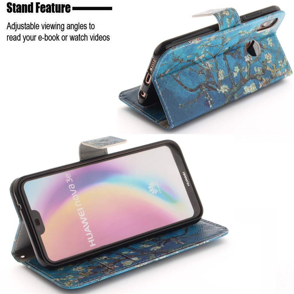 Patterned Wallet Stand PU Leather Flip Case for Huawei P20 Lite / Nova 3e - Almond Tree in Blossom-6
