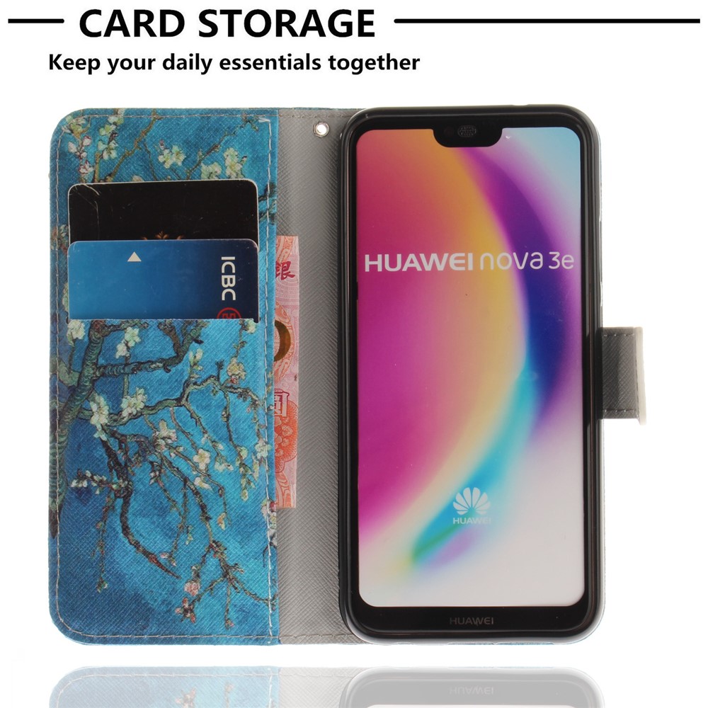 Patterned Wallet Stand PU Leather Flip Case for Huawei P20 Lite / Nova 3e - Almond Tree in Blossom-7