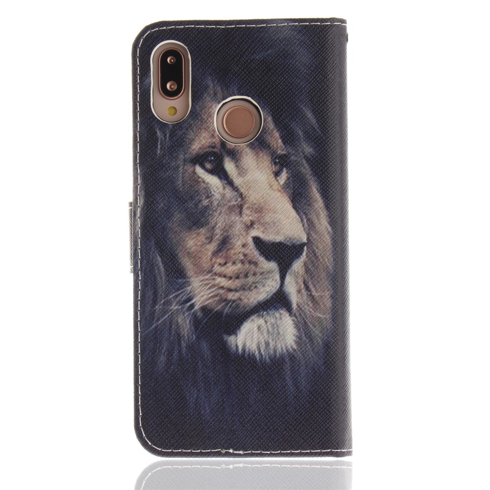 Patterned Wallet Stand PU Leather Protective Casing for Huawei P20 Lite / Nova 3e - Lion-2