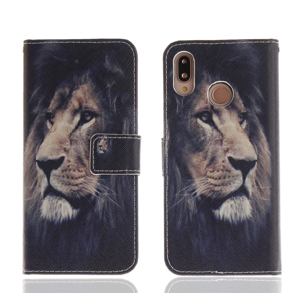 Patterned Wallet Stand PU Leather Protective Casing for Huawei P20 Lite / Nova 3e - Lion-3