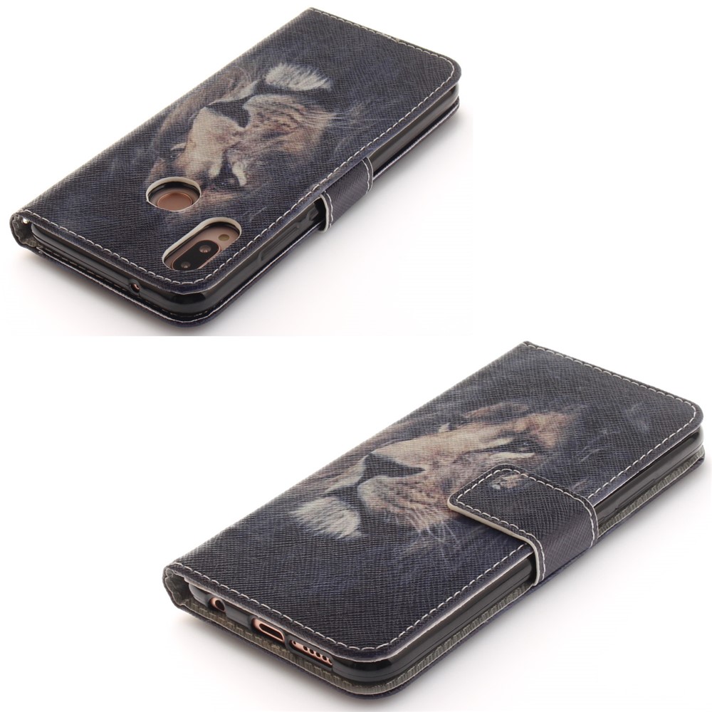 Patterned Wallet Stand PU Leather Protective Casing for Huawei P20 Lite / Nova 3e - Lion-4