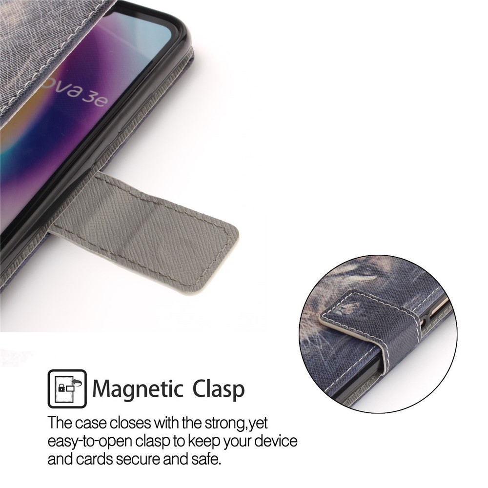 Patterned Wallet Stand PU Leather Protective Casing for Huawei P20 Lite / Nova 3e - Lion-6