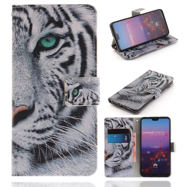 Custodia A Portafoglio In Pelle Stampa Motivo Per Huawei P20 Pro - Modello Di Tigre-1