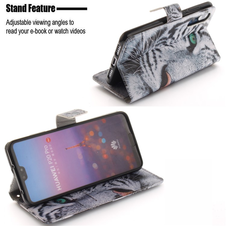 Custodia A Portafoglio In Pelle Stampa Motivo Per Huawei P20 Pro - Modello Di Tigre-5