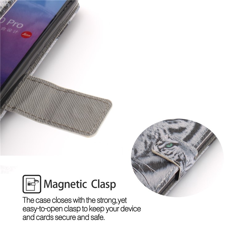 Custodia A Portafoglio In Pelle Stampa Motivo Per Huawei P20 Pro - Modello Di Tigre-6