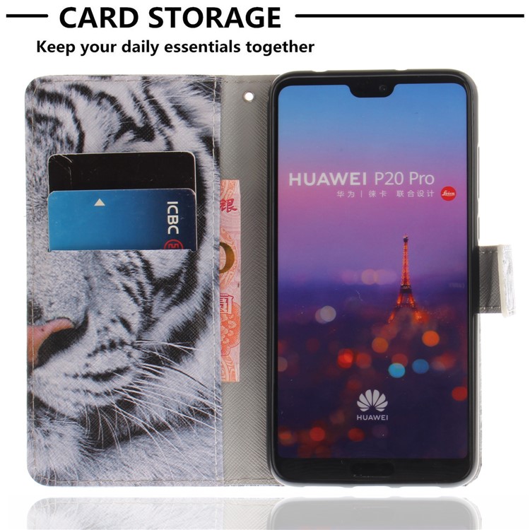 Custodia A Portafoglio In Pelle Stampa Motivo Per Huawei P20 Pro - Modello Di Tigre-7
