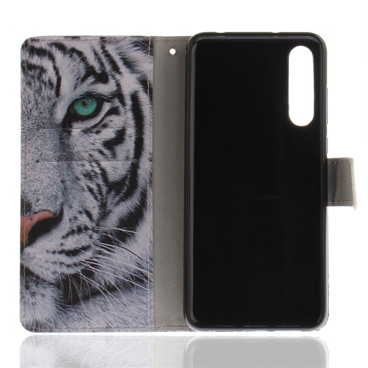 Custodia A Portafoglio In Pelle Stampa Motivo Per Huawei P20 Pro - Modello Di Tigre-8