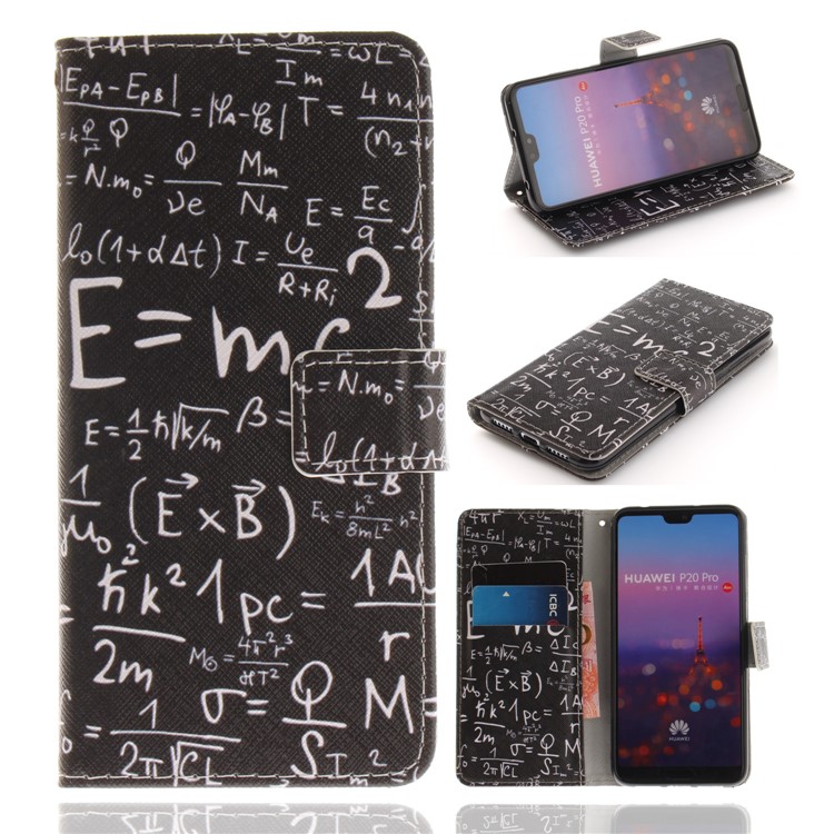Pattern Printing Leather Wallet Shell Case for Huawei P20 Pro - Mathematical Symbol-1