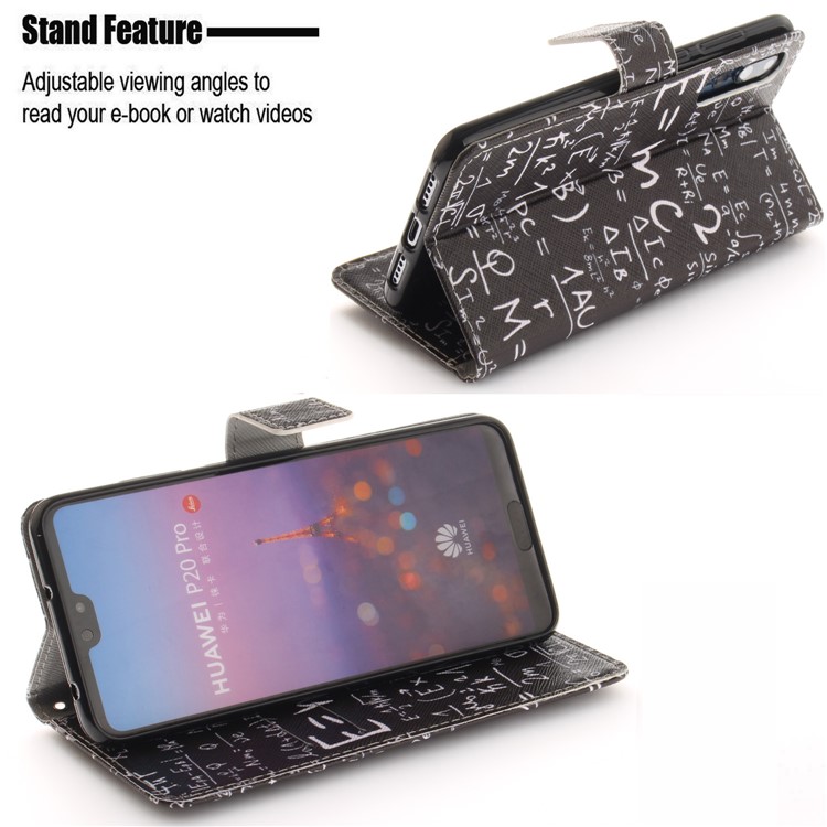 Pattern Printing Leather Wallet Shell Case for Huawei P20 Pro - Mathematical Symbol-5
