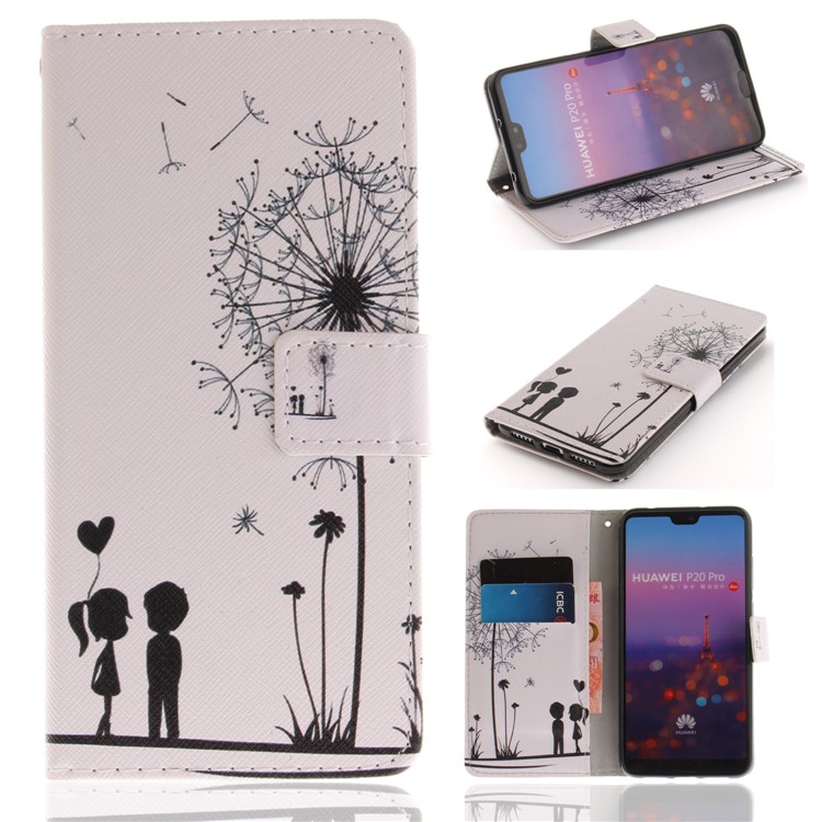 Pattern Printing Leather Wallet Case Cover for Huawei P20 Pro - Dandelion and Lovers-1