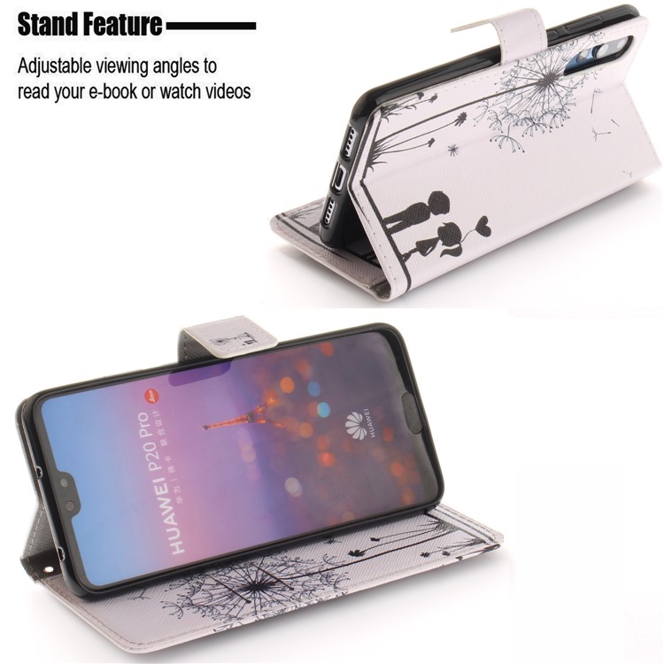 Pattern Printing Leather Wallet Case Cover for Huawei P20 Pro - Dandelion and Lovers-5