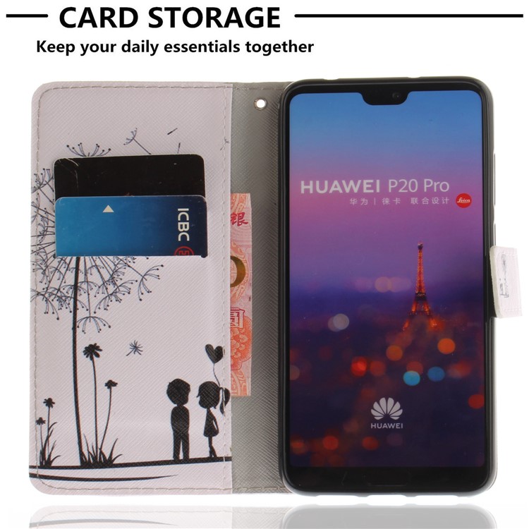 Pattern Printing Leather Wallet Case Cover for Huawei P20 Pro - Dandelion and Lovers-7