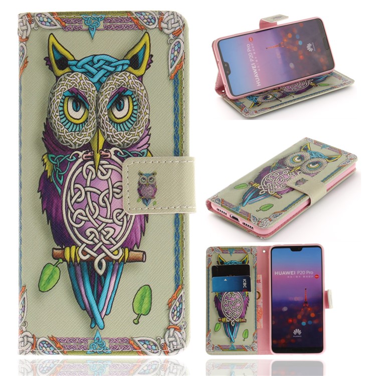 Pattern Printing Magnetic Leather Stand Case for Huawei P20 Pro - Owl Pattern-1