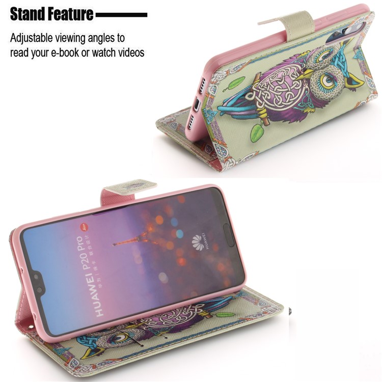 Pattern Printing Magnetic Leather Stand Case for Huawei P20 Pro - Owl Pattern-5