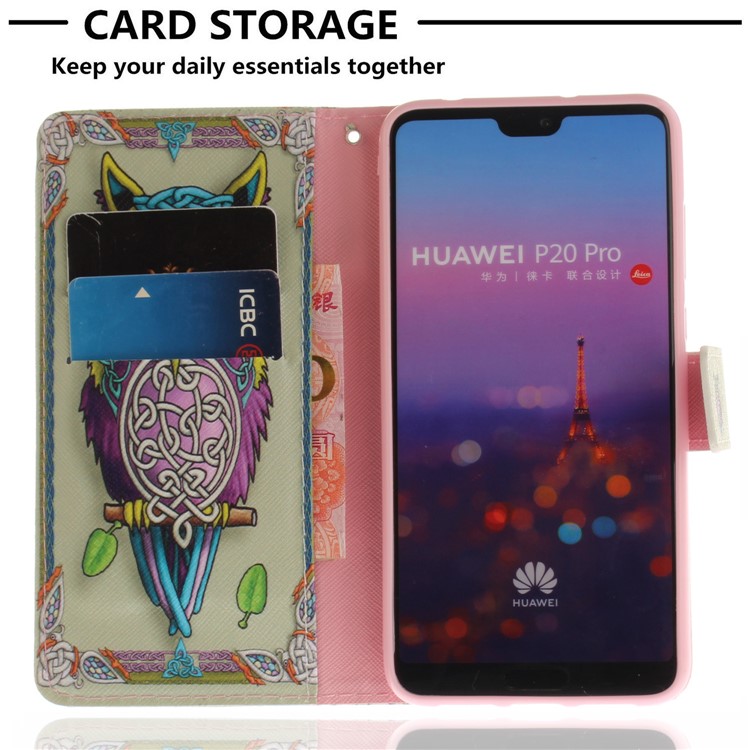 Pattern Printing Magnetic Leather Stand Case for Huawei P20 Pro - Owl Pattern-7