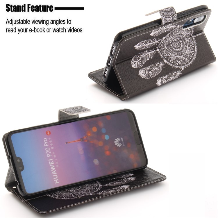 Musterdruck Magnetische Leder Standabdeckung Für Huawei P20 Pro - Feder Traumfänger-5