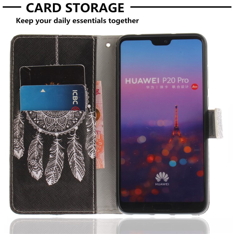 Musterdruck Magnetische Leder Standabdeckung Für Huawei P20 Pro - Feder Traumfänger-7