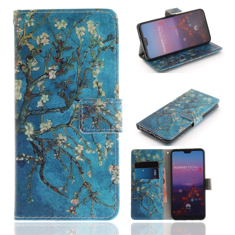 Muster Druck Brieftasche Leder Stand Case Für Huawei P20 Pro - Baum Mit Blumen-1