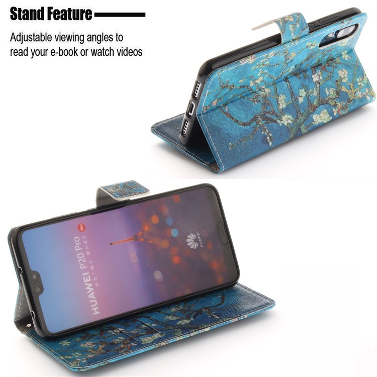 Muster Druck Brieftasche Leder Stand Case Für Huawei P20 Pro - Baum Mit Blumen-5