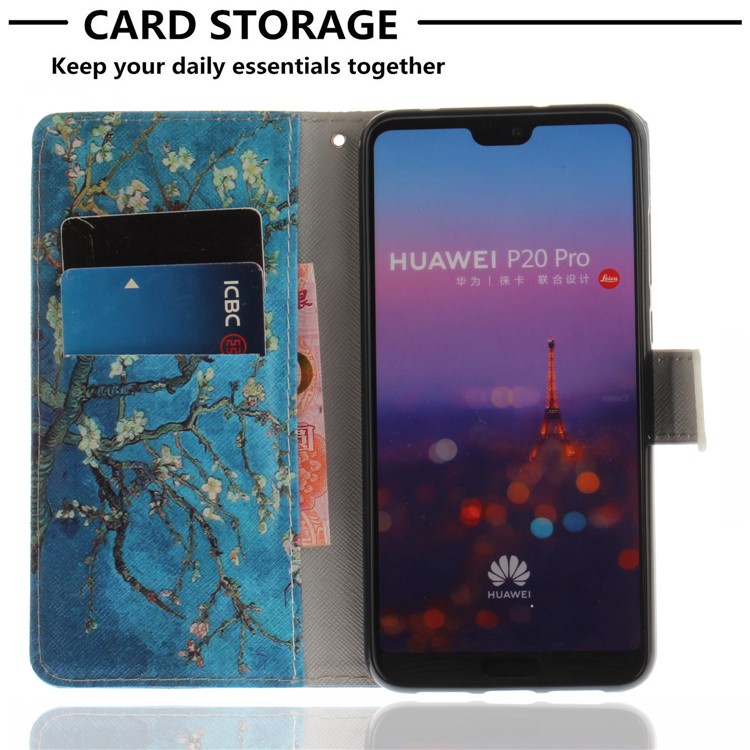 Muster Druck Brieftasche Leder Stand Case Für Huawei P20 Pro - Baum Mit Blumen-7
