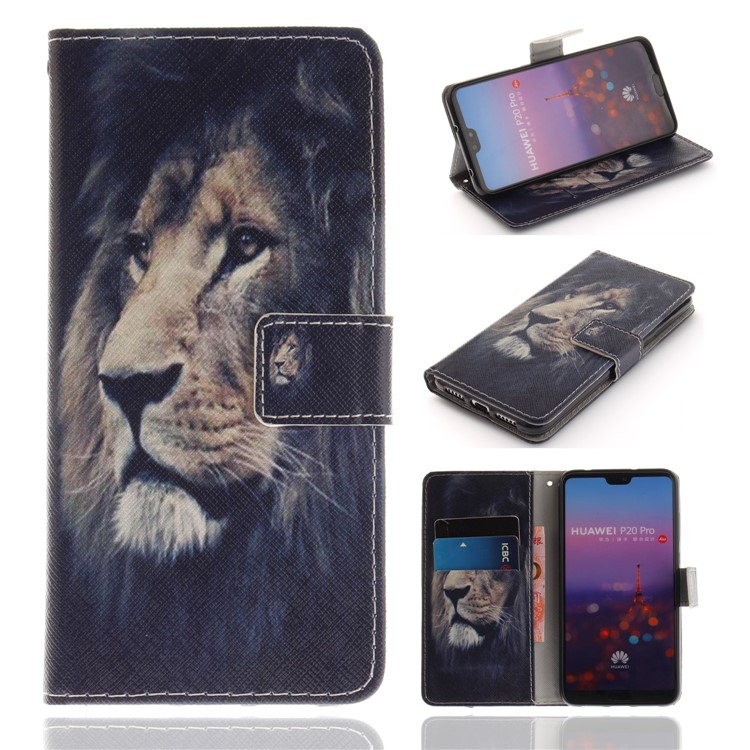 Pattern Printing Wallet Leather Stand Cover for Huawei P20 Pro - Lion Pattern-1