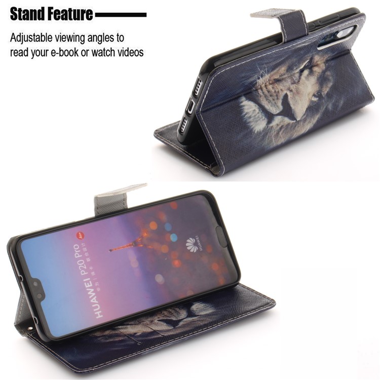 Pattern Printing Wallet Leather Stand Cover for Huawei P20 Pro - Lion Pattern-5