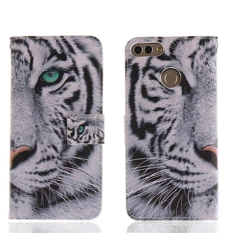 Pattern Printing Wallet Stand Leather Case for Huawei Y9 (2018)/Enjoy 8 Plus - Tiger with Green Eye-3