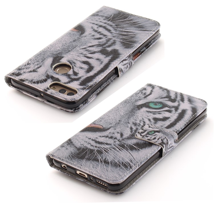 Pattern Printing Wallet Stand Leather Case for Huawei Y9 (2018)/Enjoy 8 Plus - Tiger with Green Eye-4