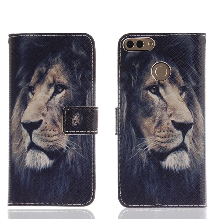 Pattern Printing Wallet Stand Leather Cover for Huawei Y9 (2018)/Enjoy 8 Plus - Lion-3