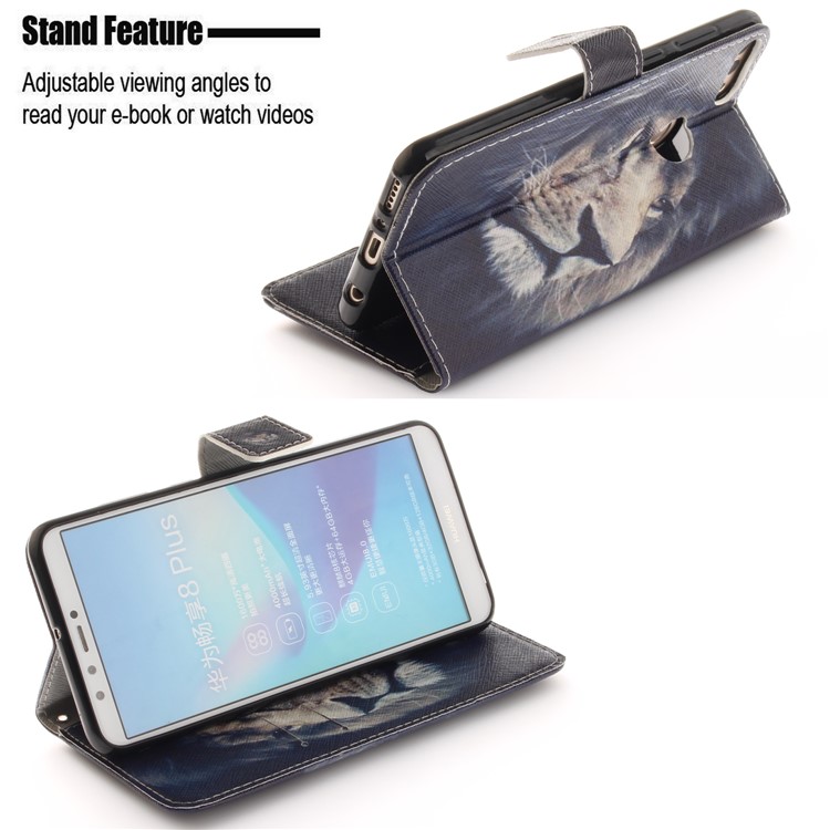 Pattern Printing Wallet Stand Leather Cover for Huawei Y9 (2018)/Enjoy 8 Plus - Lion-5