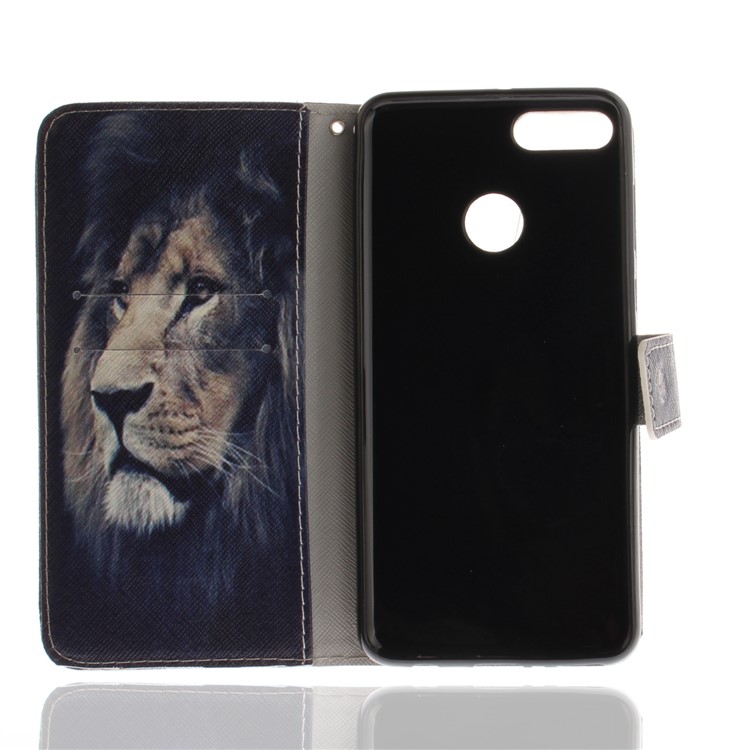 Pattern Printing Wallet Stand Leather Cover for Huawei Y9 (2018)/Enjoy 8 Plus - Lion-8