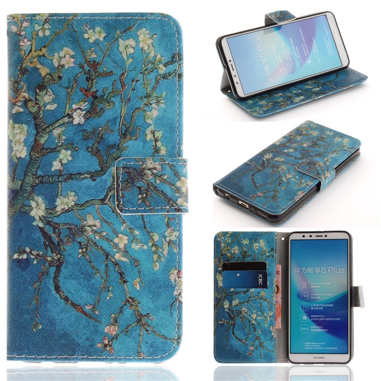 Pattern Printing Wallet Stand Leather Shell for Huawei Y9 (2018)/Enjoy 8 Plus - Almond Tree in Blossom-1