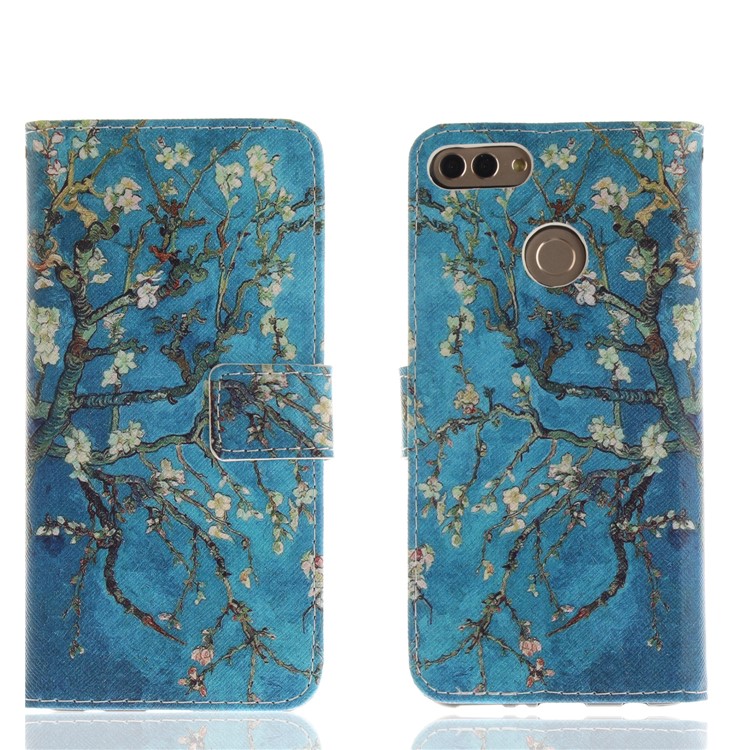 Pattern Printing Wallet Stand Leather Shell for Huawei Y9 (2018)/Enjoy 8 Plus - Almond Tree in Blossom-3