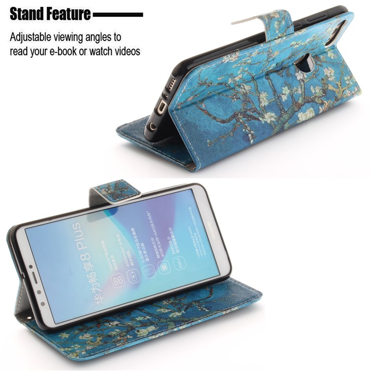 Pattern Printing Wallet Stand Leather Shell for Huawei Y9 (2018)/Enjoy 8 Plus - Almond Tree in Blossom-5