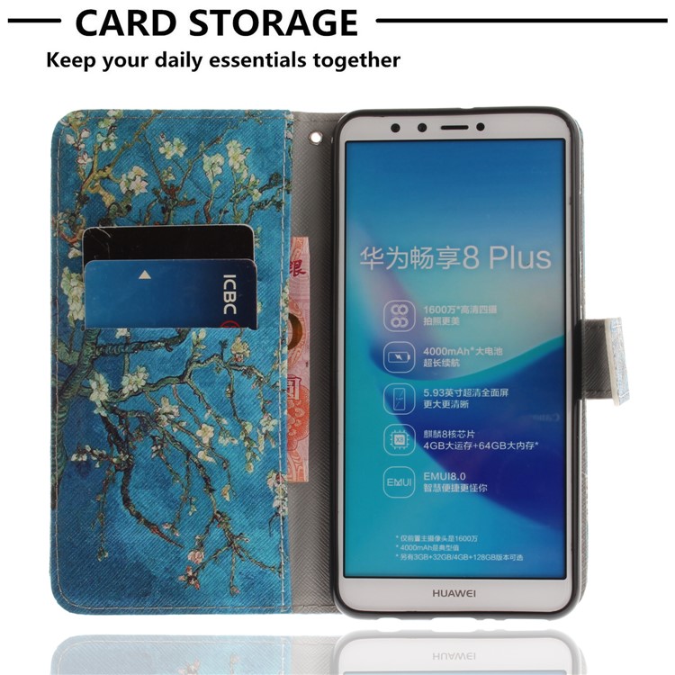 Pattern Printing Wallet Stand Leather Shell for Huawei Y9 (2018)/Enjoy 8 Plus - Almond Tree in Blossom-7